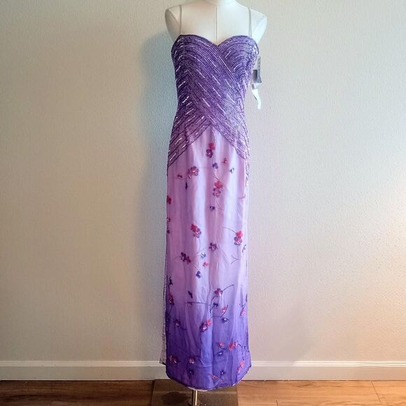 Adrianna Papell Dresses & Skirts - Y2K Silk Beaded Sequin Ombré Fairy Prom Dress
